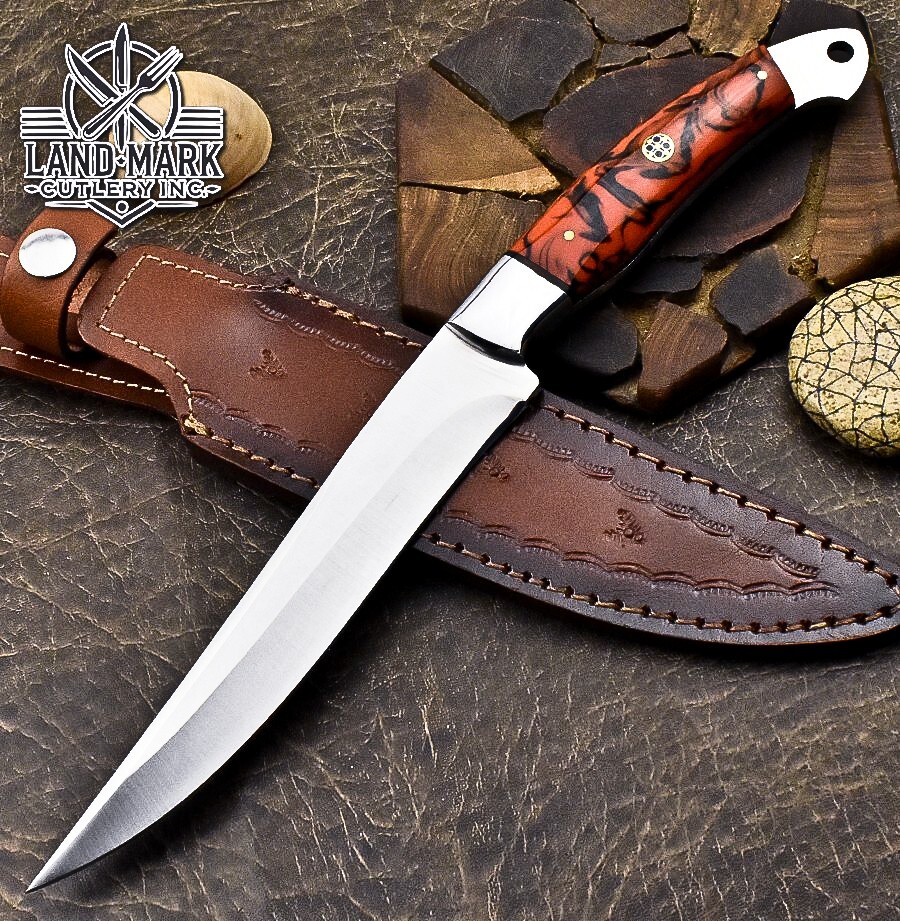 Custom Handmade D2 Steel Hunting Knife with Stunning Resin Handle