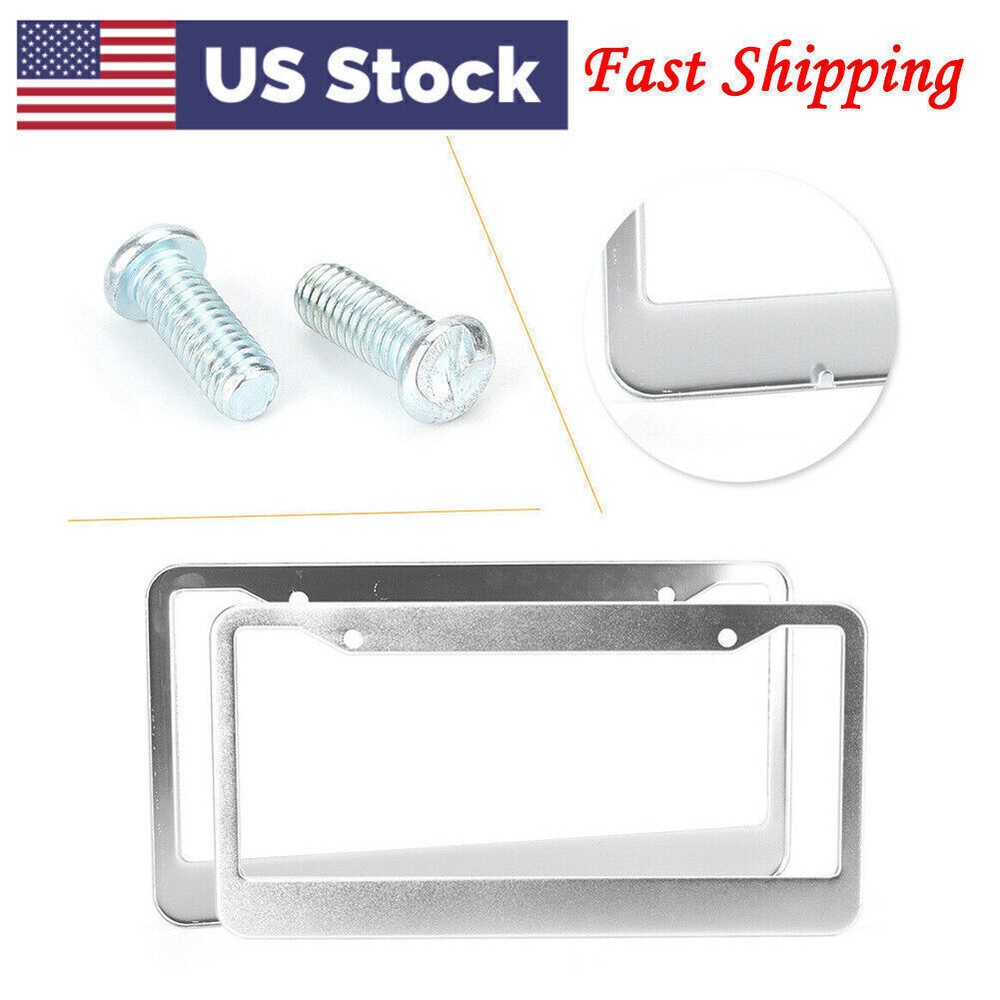 2 x License Plate Frame Tag Cover With Screw Caps Stainless Steel Metal US Store