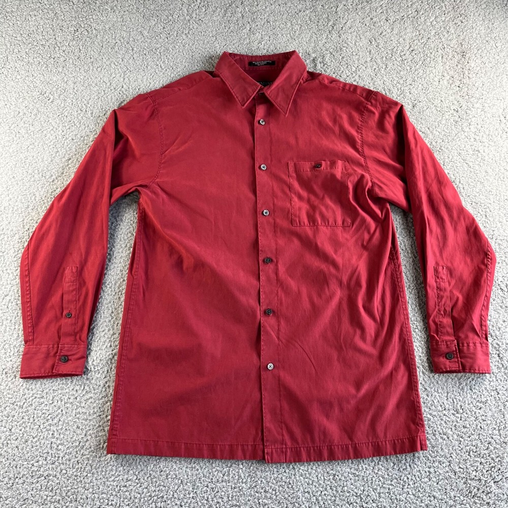 Vintage Brandini Le Collezioni Shirt Mens Medium Red Suede Button Up Long Sleeve