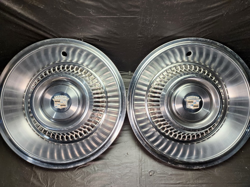 1963 Pair 2 Vintage Original CADILLAC deVille Fleetwood Wheel Cover Hubcaps OEM
