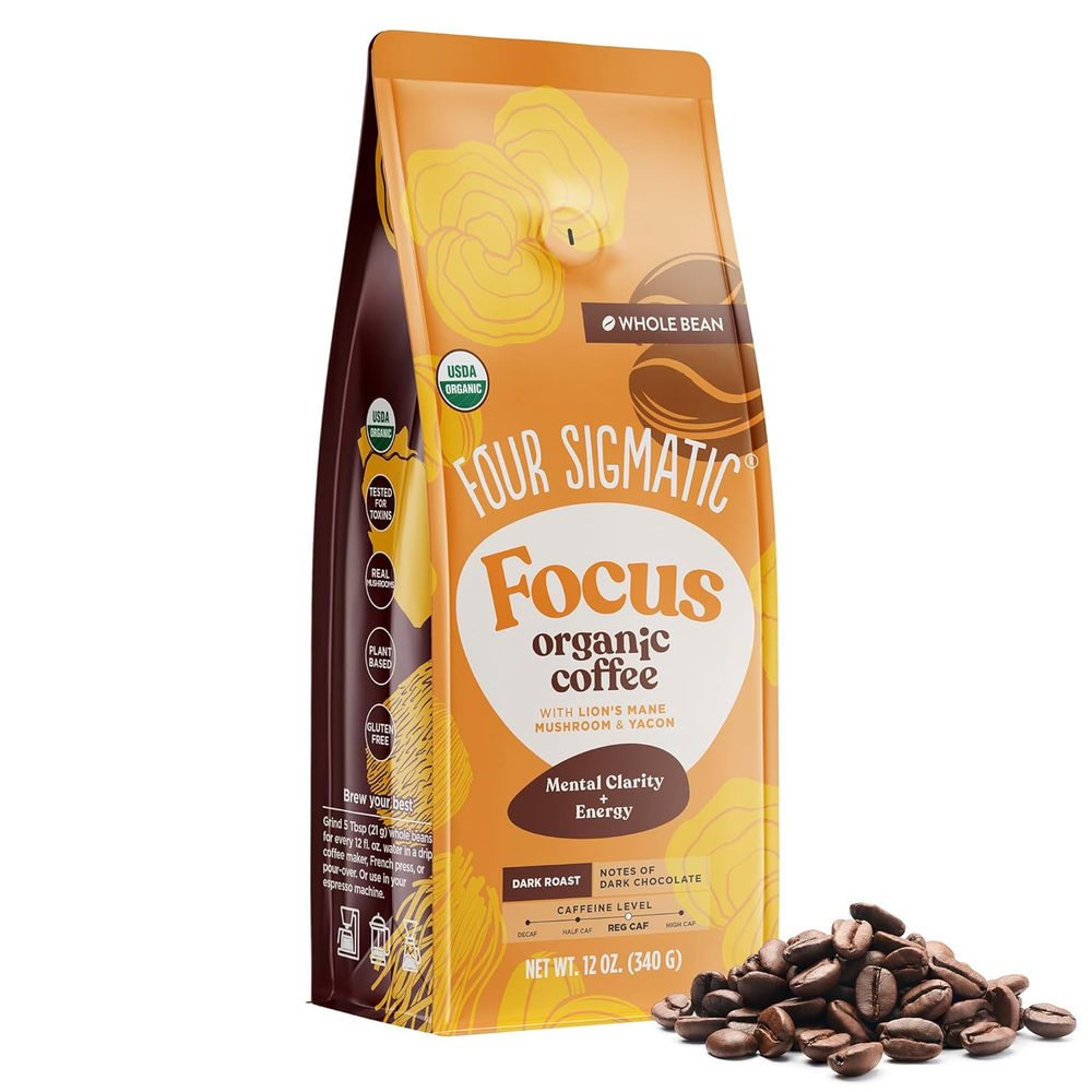 Dark Roast Organic Whole Bean Coffee | Gourmet Nootropic Mushroom Coffee Beans w