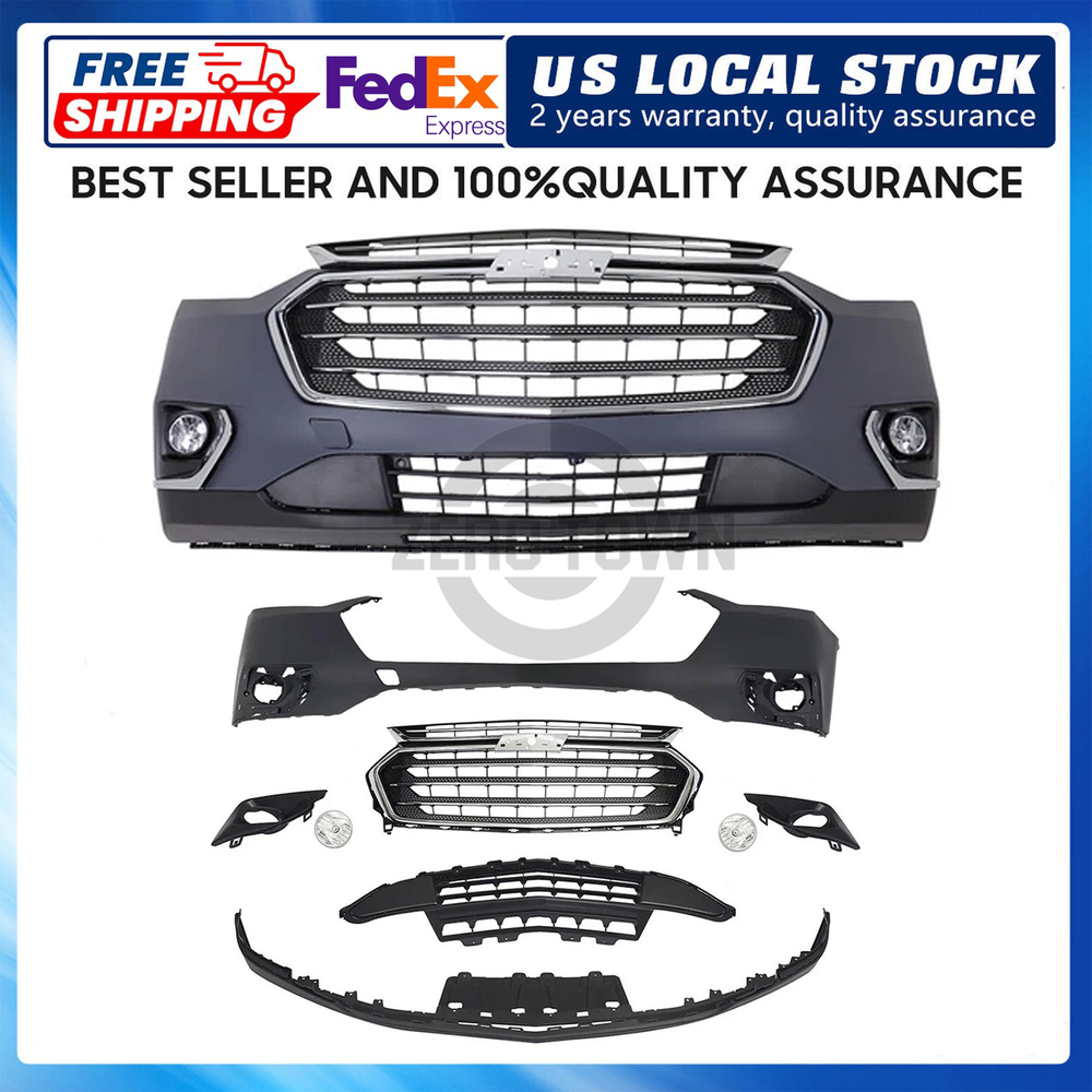 For Chevy Traverse 2018-2021 Front Bumper Cover Grille Assembly Kit Set