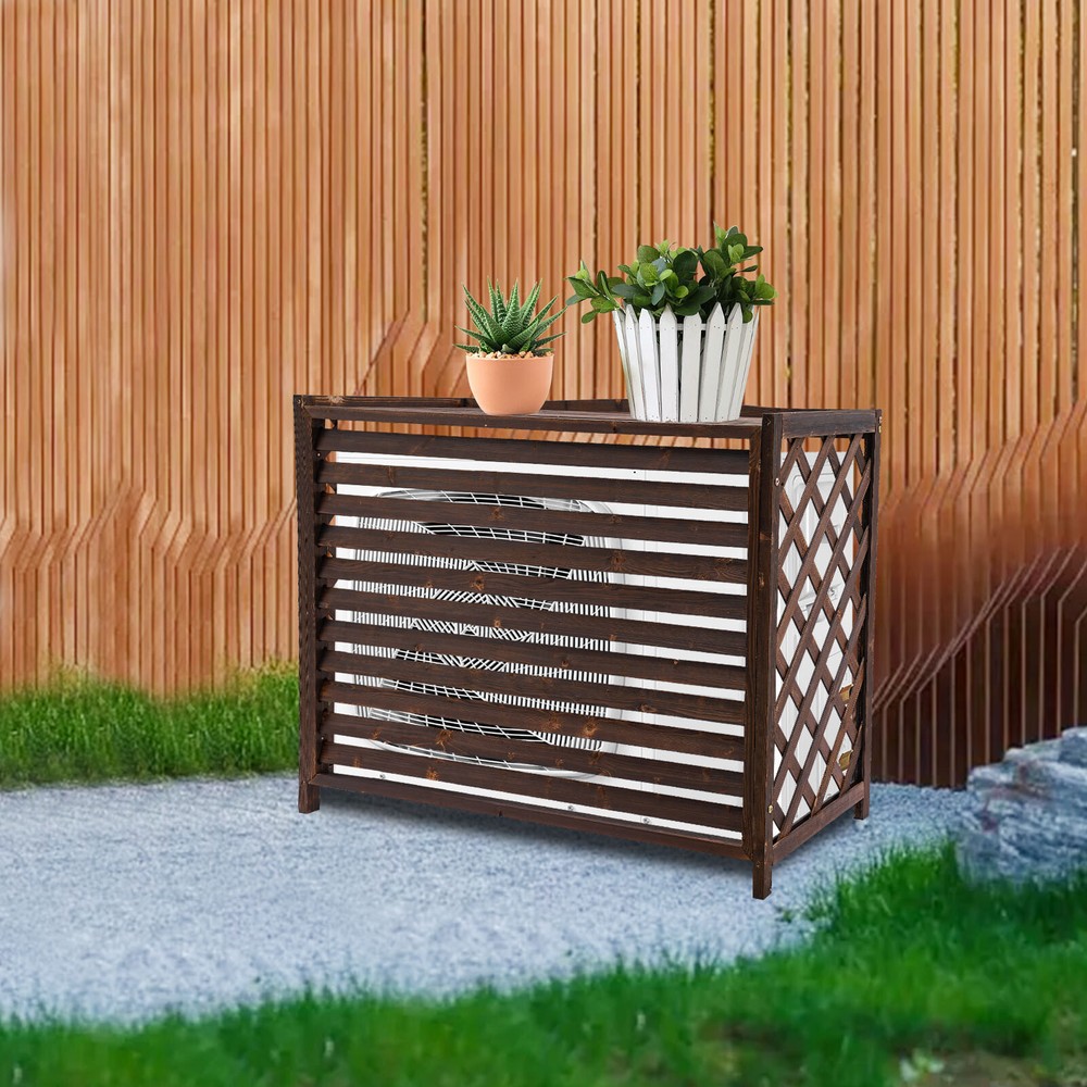 Exquisite Air Conditioner Retro Fence Screen Carbonized Preservative Wood Covers