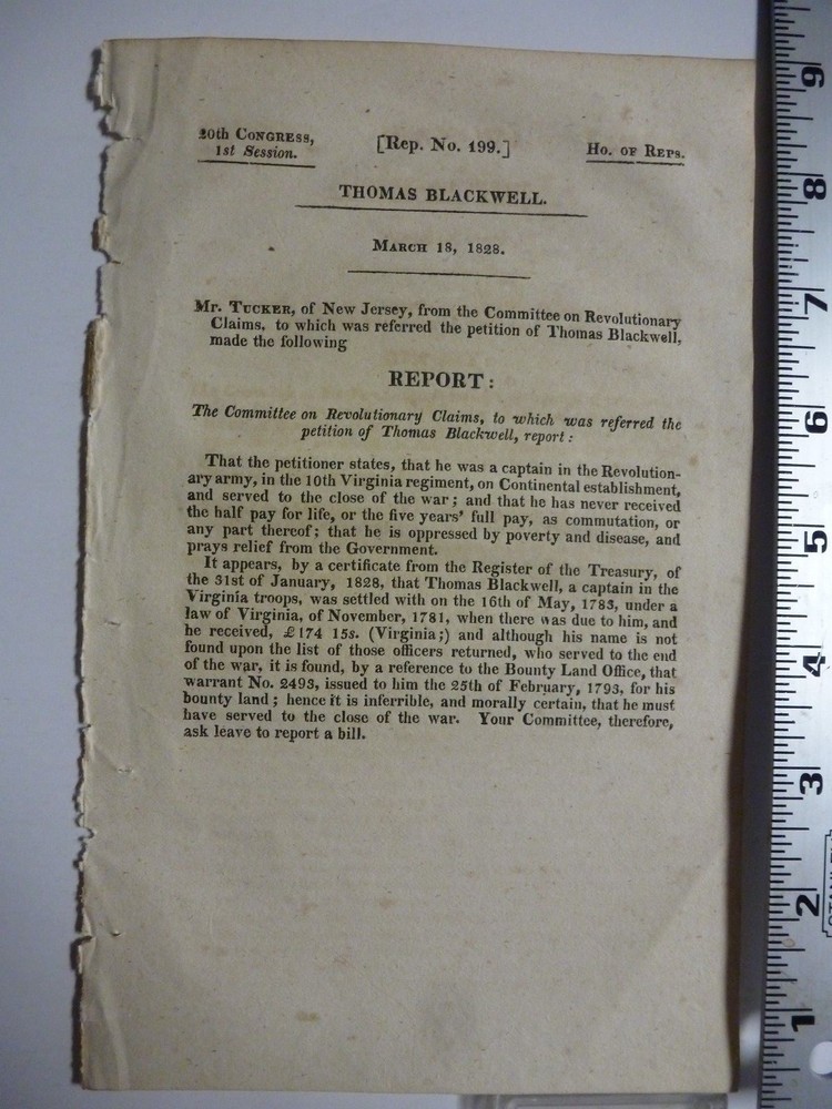 Government Report 1828 Committee On Revolutionary Claims 10th Virg Regm.  #3009