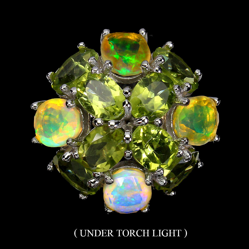 Valentine’s 925 Silver Ring with Oval Fire Opal Peridot Sapphire Gemstone Adjustable Size