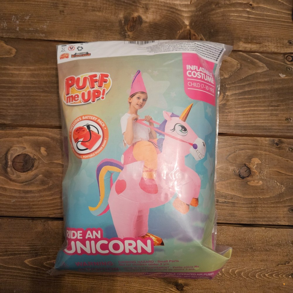 Puff Me Up Ride an Unicorn Inflatable Costume Child Size 7–10 w/ Air Pump NEW