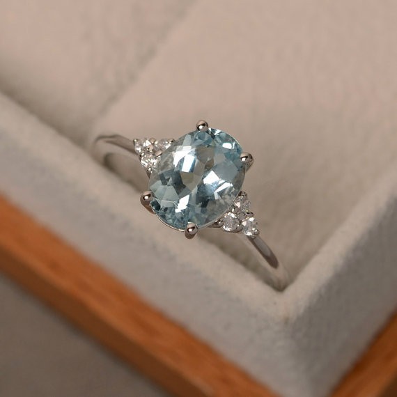 2.15Ct Oval Cut Natural Aquamarine Diamond Engagement Ring 14K White Gold Size 7
