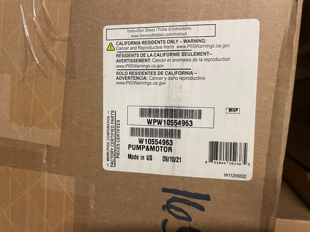 New OEM Whirlpool Dishwasher Pump & Motor W10554963 WPW10554963 Compatible with G2 G3 Models