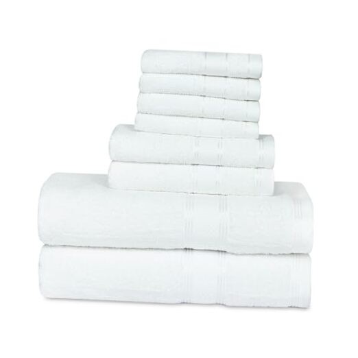 8-Piece White Bath Towel Set - 2 Towels, 4 Washcloths & 2 Hand Towels