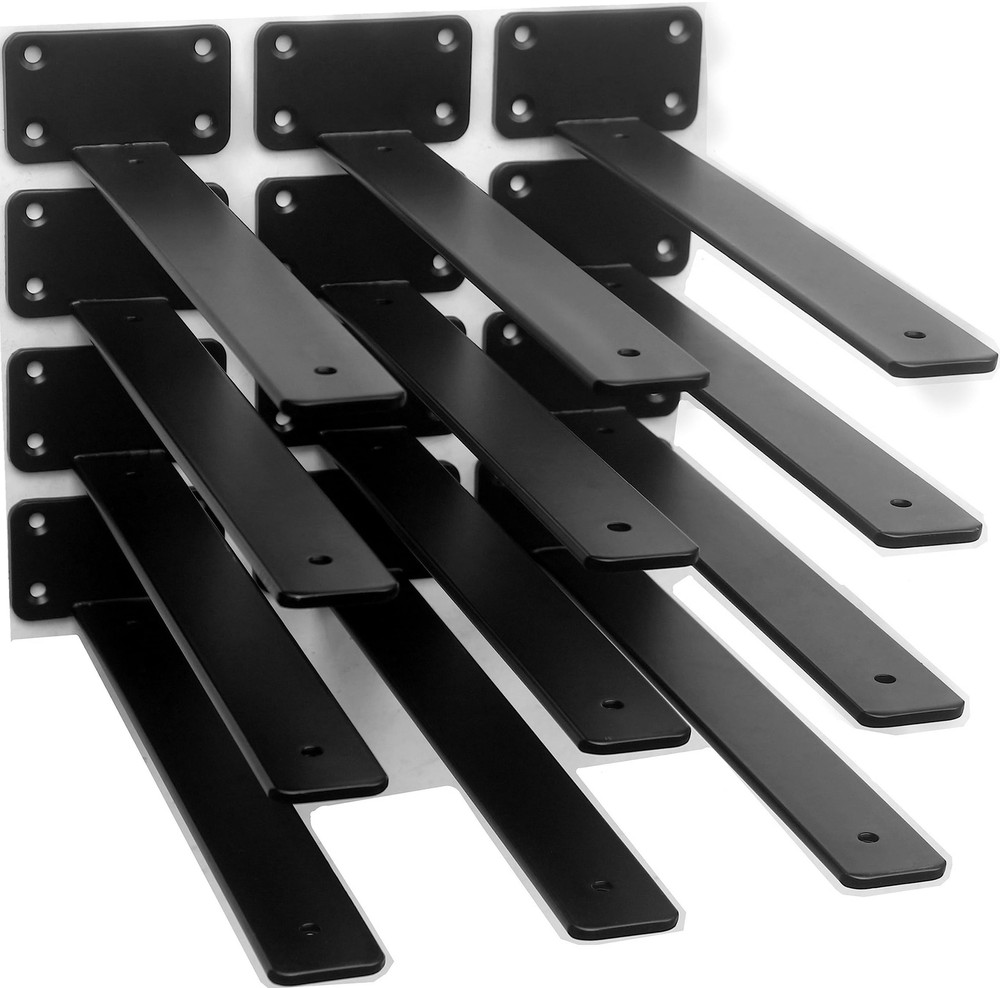 12-Pack 16-Inch Black Iron L Shelf Brackets - 1/5-Inch Thick Heavy Duty Hidden Supports