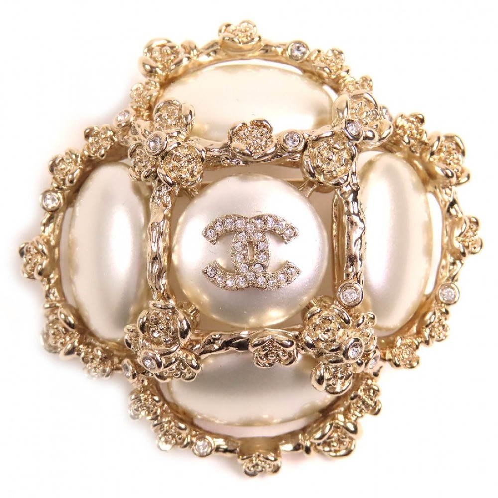 CHANEL B22 CC Rhinestone Camellia Brooch Italy 771574