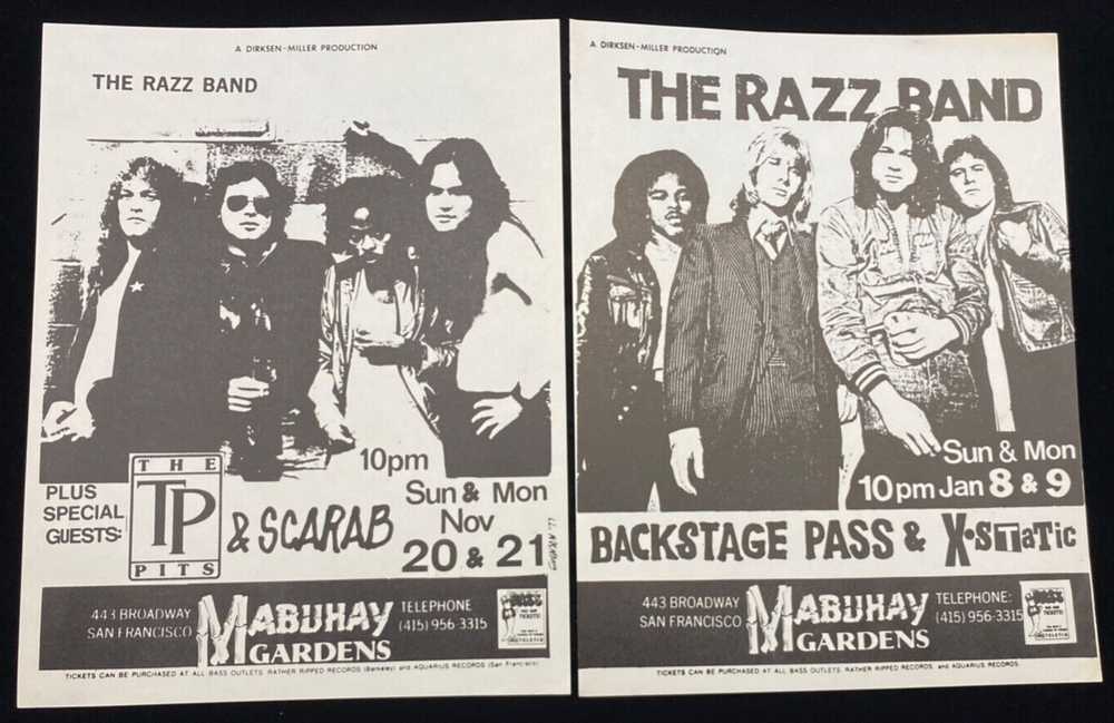 ORIGINAL Lot of 2 Razz Band Flyers Mabuhay Gardens Late 1970s Punk Memorabilia