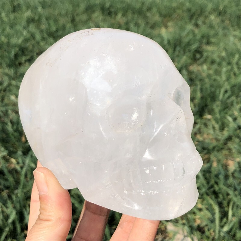 1.08kg Natural white crystal Quartz hand Carved skull crystal Reiki healing