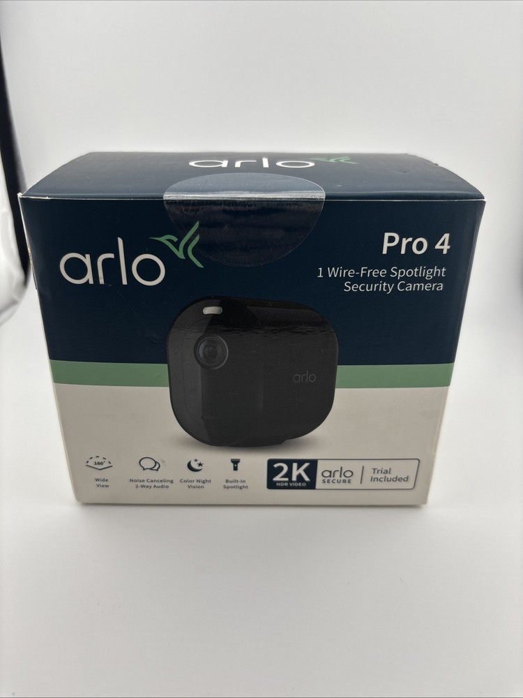 Arlo Pro 4 VMC4050B Wireless Spotlight Camera for Indoor Outdoor Use Black New