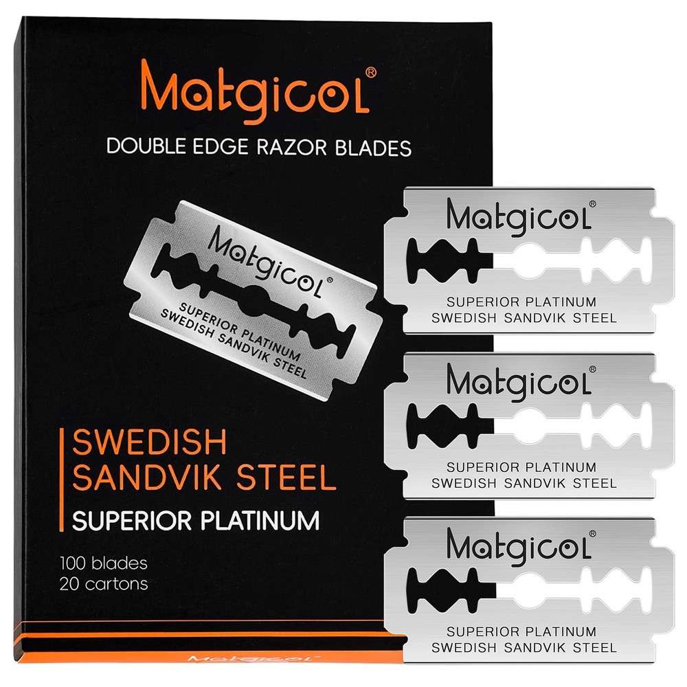 100 Double Edge Safety Razor Blades - Premium Platinum Swedish Steel for Smooth Shaving-image