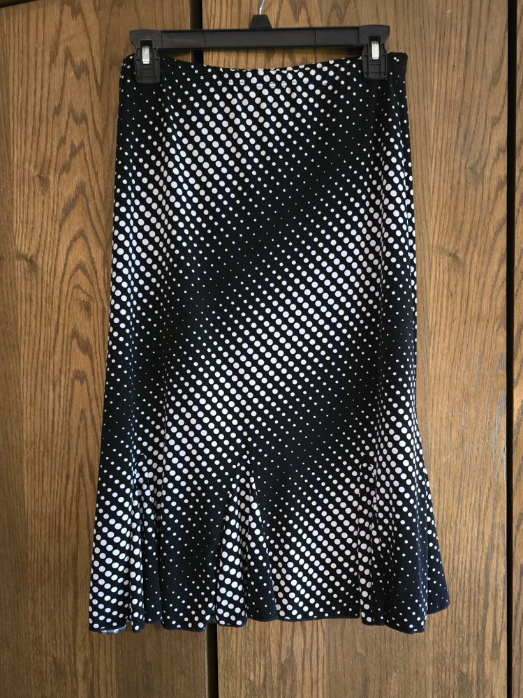 Suzie Couture Petites Pull-On A-Line Skirt Black White Dots Women's PL EUC