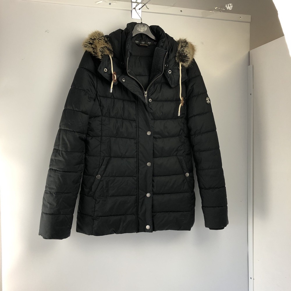 Barbour Shipper Quilted Jacket Black Size UK 8 Women's Parka FibreDown Hooded