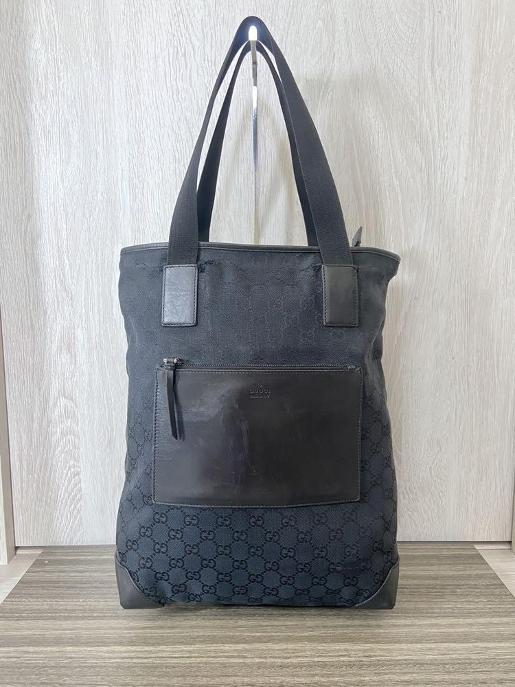 Gucci GG Canvas Leather Tote Bag with Shoulder Strap