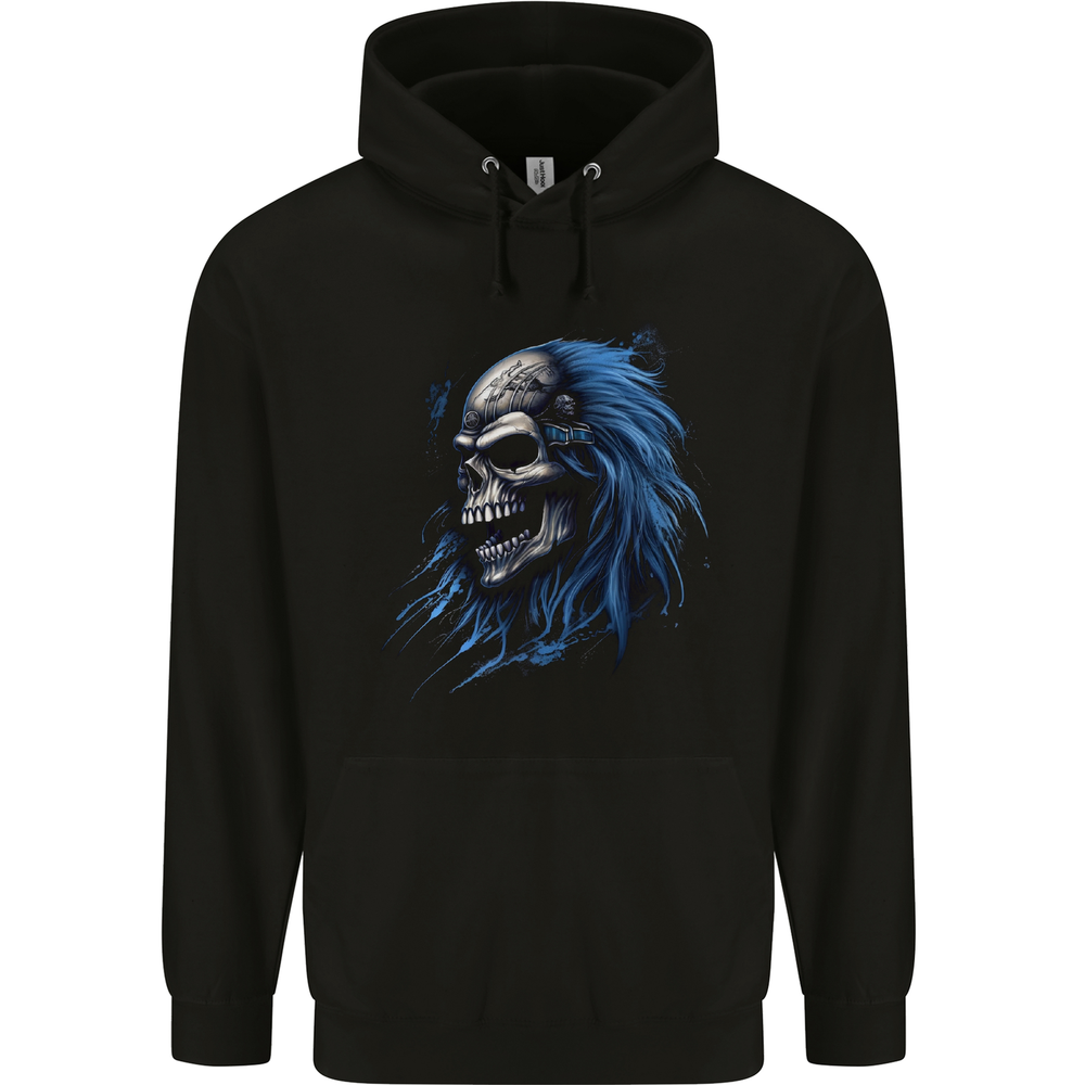 Evil Blue Skull Heavy Metal Hoodie for Men - 80% Cotton