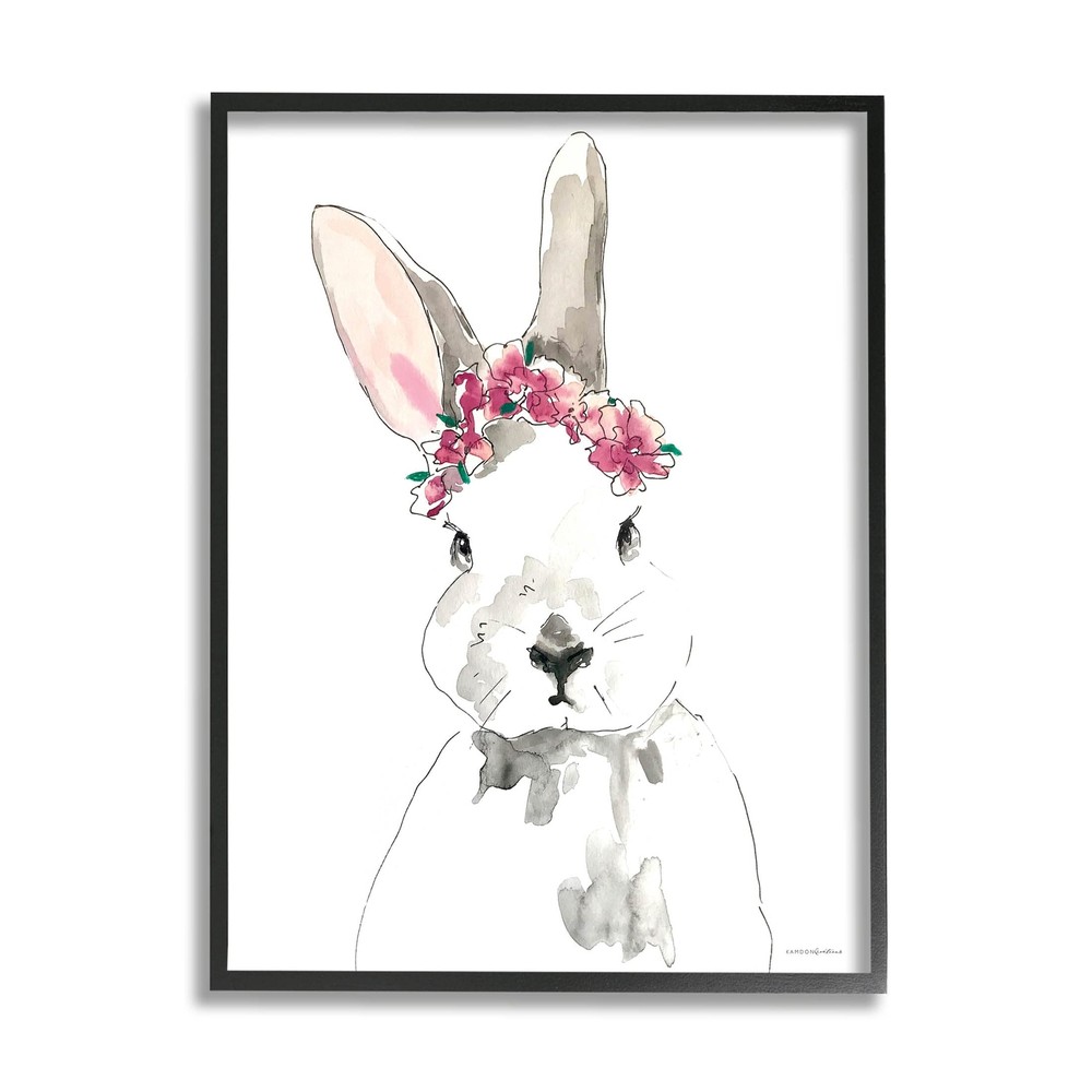 Bunny Pink Flower Doodle Giclee Framed Wall Art, Design by Kamdon Kreations