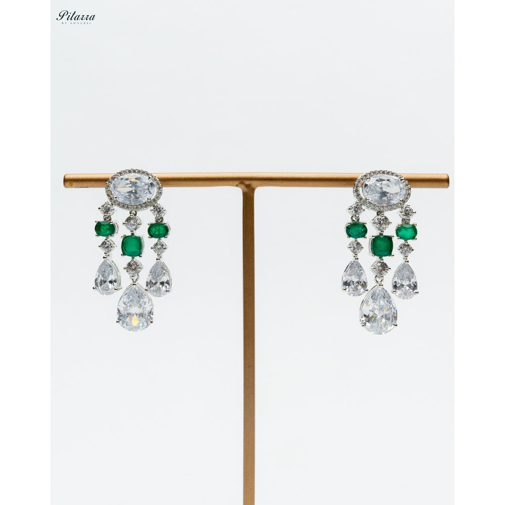 Emerald Zirconia Dangle Earrings with Sparkling Green Stones