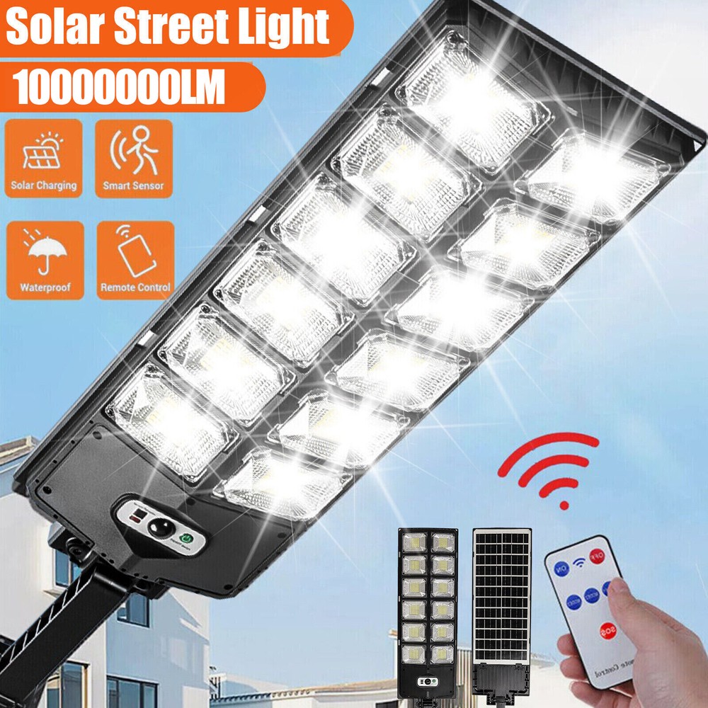 Commercial 10000000LM LED Outdoor Dusk to Dawn Solar Street Light Road Area Lamp