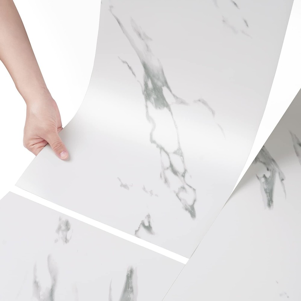 15-Piece White Peel and Stick Marble Vinyl Flooring for Bathroom Waterproof 12x2  