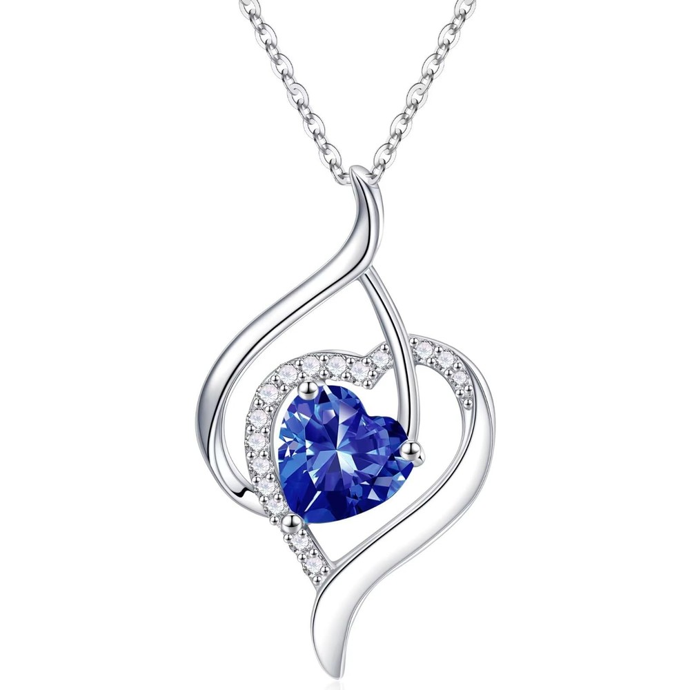 December Birthstone Necklace for Women - Blue Tanzanite Necklace Love Heart B...