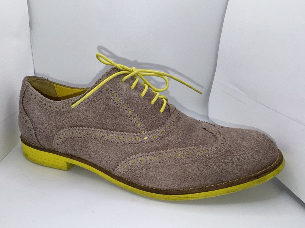 Cole Haan Suede Oxford Wingtip Shoes Neon Yellow Sole Lace-Up Women’s Size  9.5