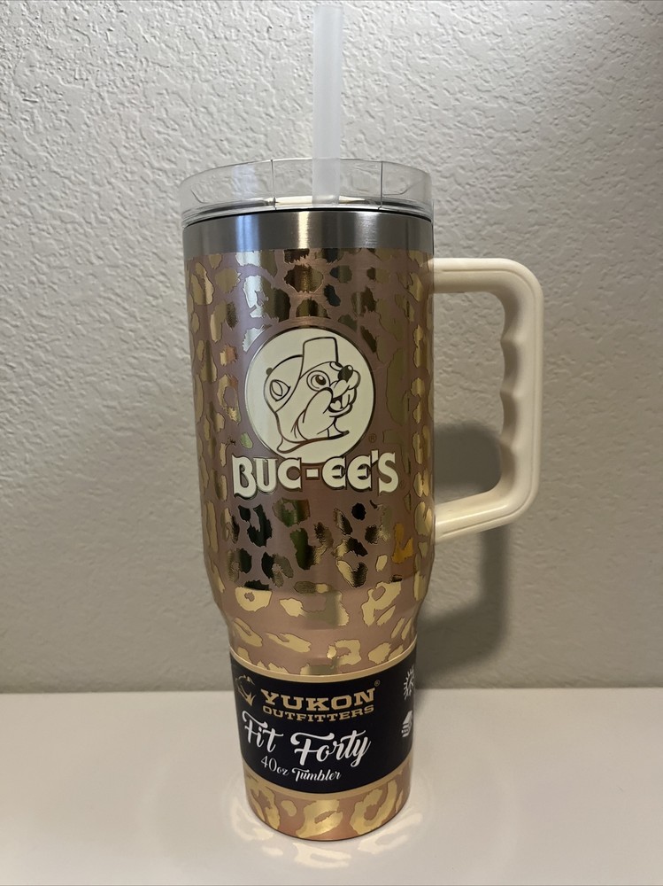 Yukon Outfitters Buc-ee’s Gold Leopard Cheetah 40 oz Tumbler Cup Brand New