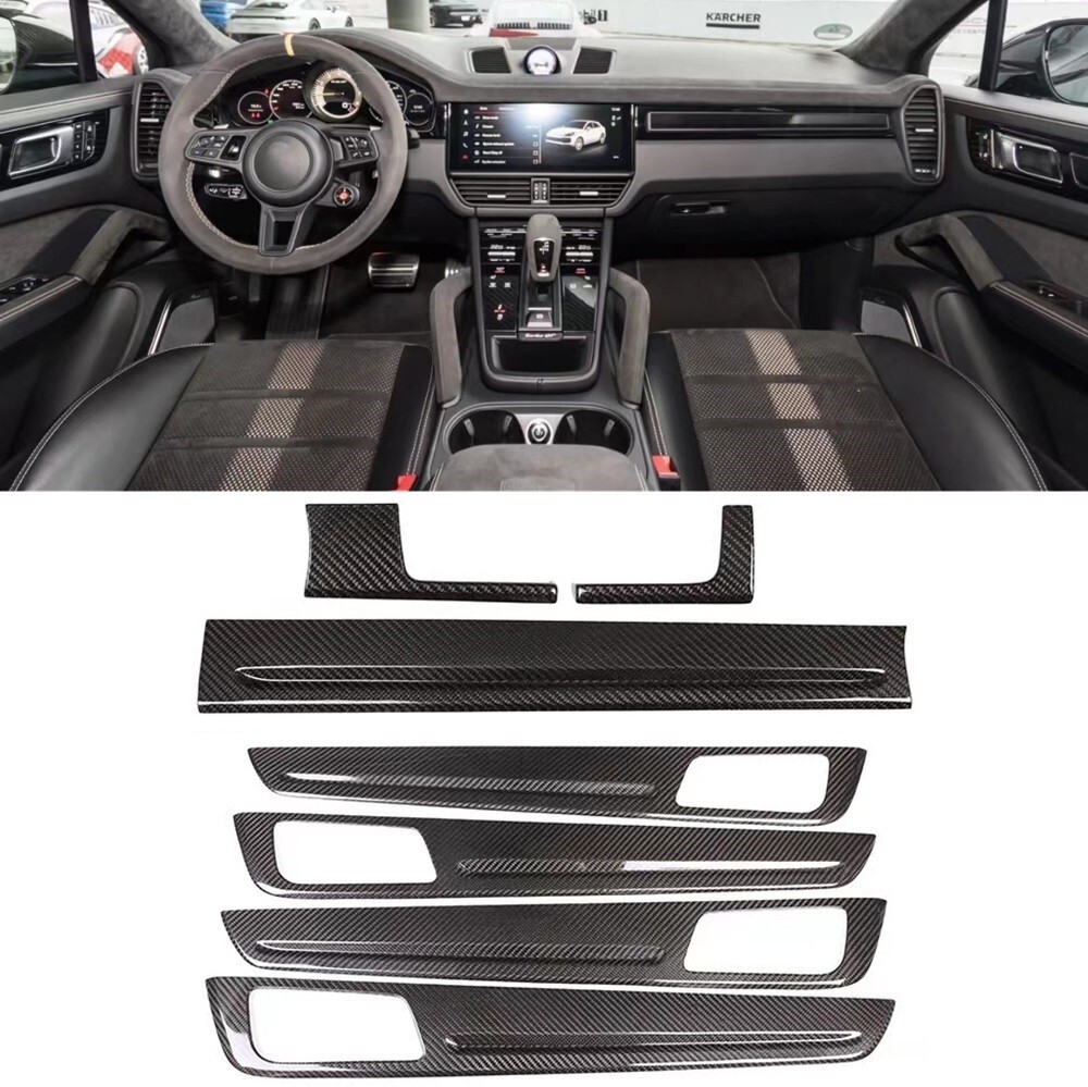 7-Piece Dry Carbon Fiber Dashboard & Door Trim Kit for Porsche Cayenne 2018-2023