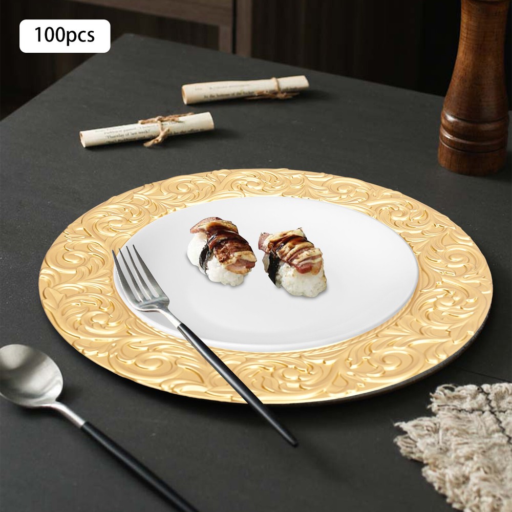 100PCS Charger Plates Gold Round Western Dim Sum Plate Party Dinner Plates Set