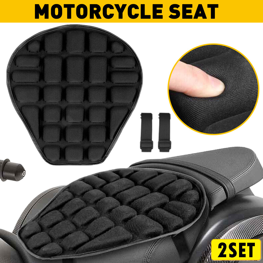 2Set Black Comfort Gel Seat Cushion Cover Shock Absorb Pad For BMW Motorcycle