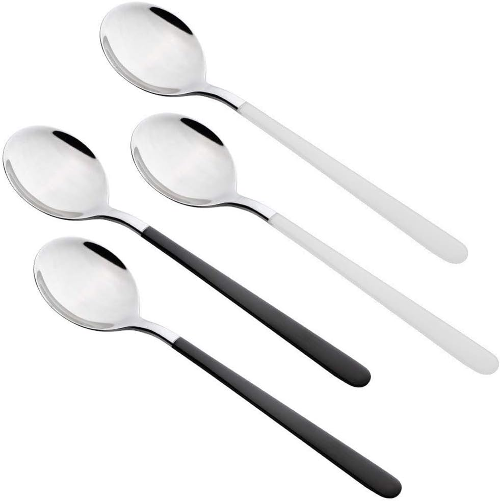 4-Piece Stainless Steel Dinner Spoons with round Edge, 8 Inches Comfort Long Han