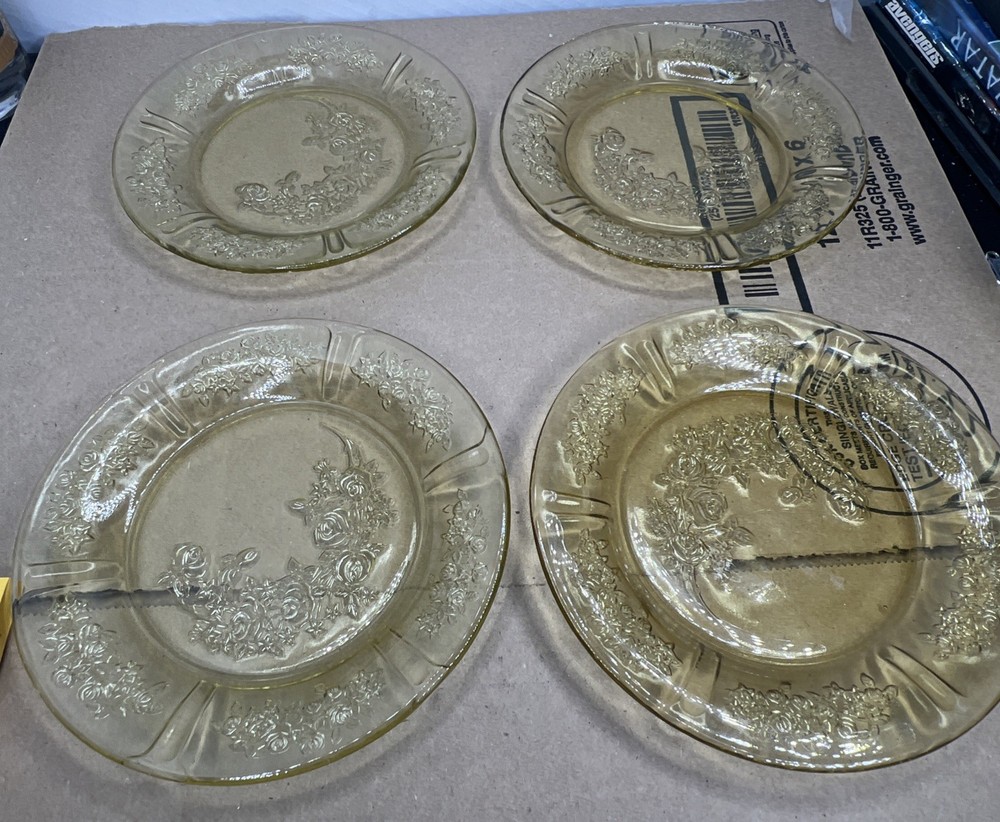Vtg 4 Pc Federal Depression Glass Sharon Cabbage Rose Amber 6