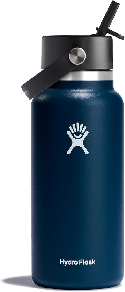 Water Bottle - Insulated Stainless Steel - Wide Straw Lid, Non Spill, Leakproof