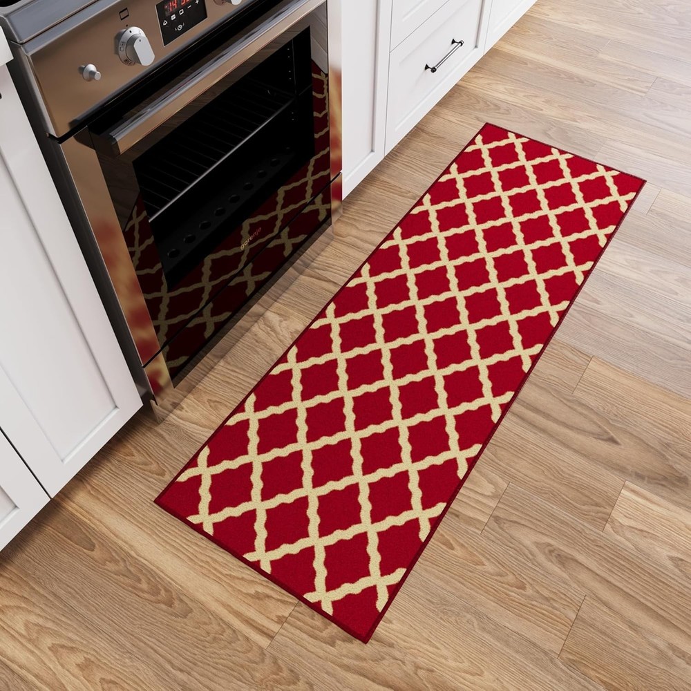 Ottomanson Red Hallway Runner Rug 1ft 8in x 4ft 11in Non-Slip Low Pile