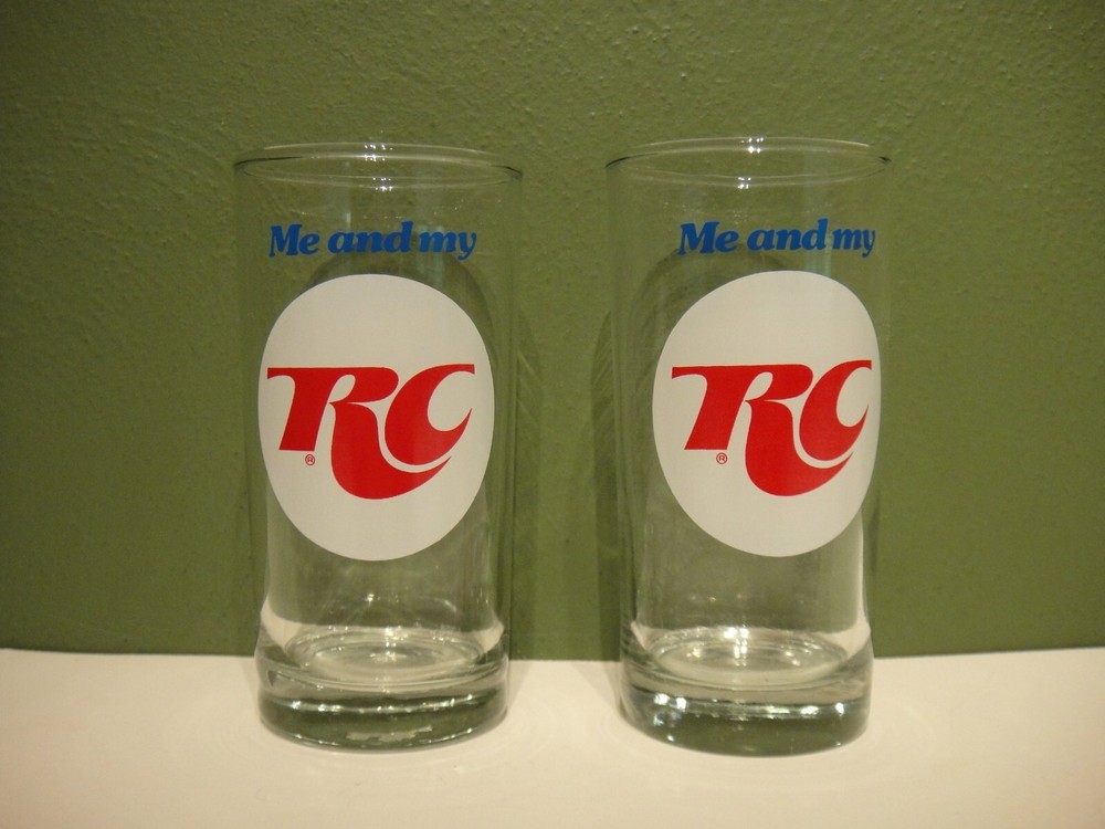 Set of 2 RARE Vintage RC Cola Royal Crown ME and MY RC Drinking Glasses NOS