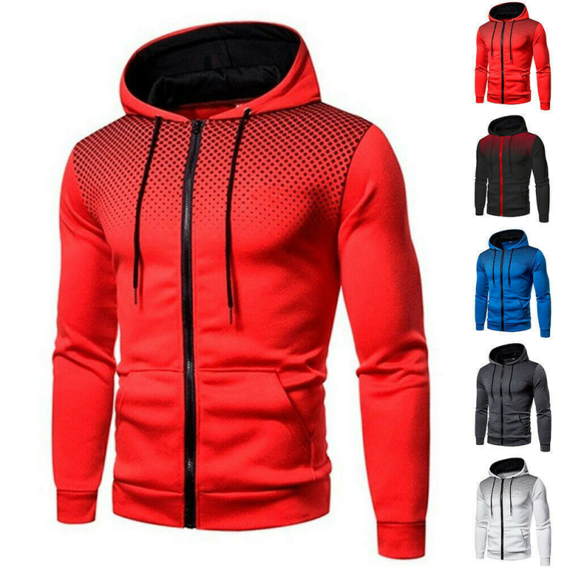 Men's Casual Slim Fit Sport Jumper Top Long Sleeve Hoodie Zipper Sweatshirt a