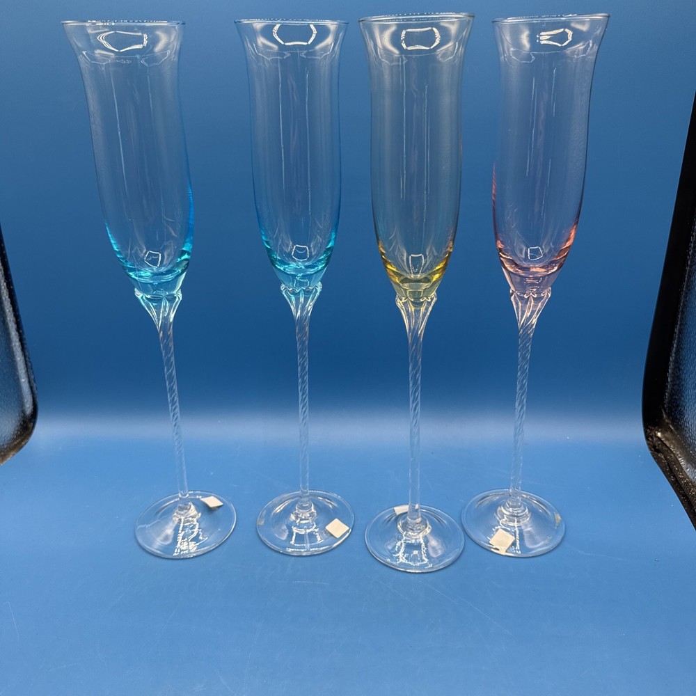 Multicolor Glass Champagne Flutes Made In Italy Lot of 4