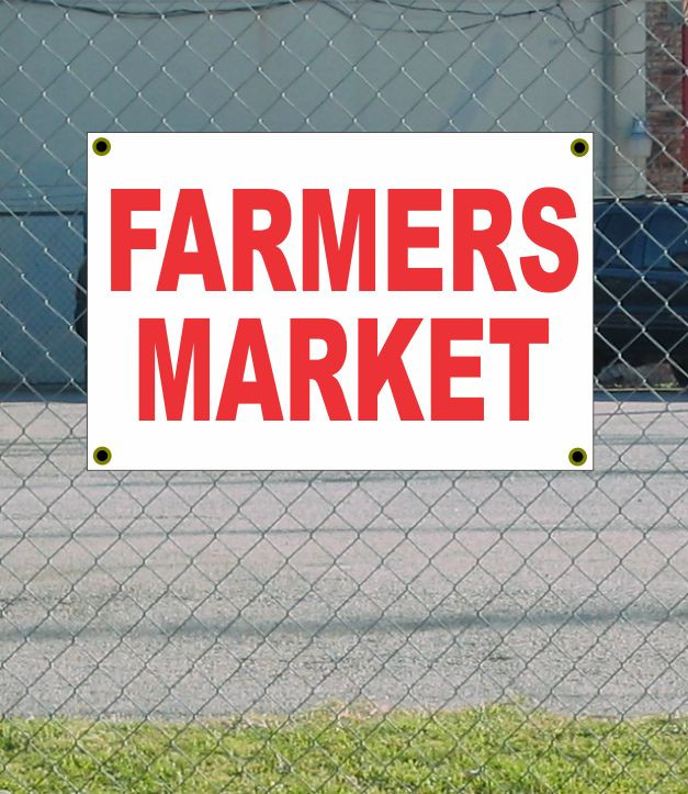 2x3 Red & White Farmers Market Banner Discount Size & Price Free Shipping
