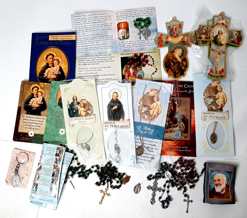 HUGE Catholic Rosary & Religious Artifact Bundle Necklaces, Pendants, Crosses