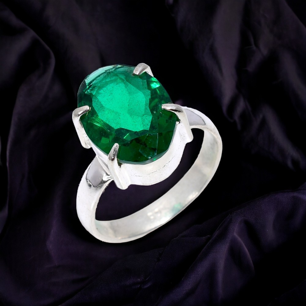 Emerald 925 Sterling Silver Dainty Cocktail Ring Size 6