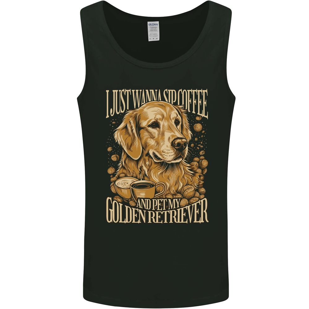 Coffee and Golden Retriever Funny Dog Mens Vest Tank Top