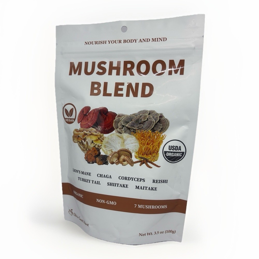 Organic Mushroom Blend 3.5oz with Lions Mane, Chaga, Cordyceps, Reishi & Turkey Tail
