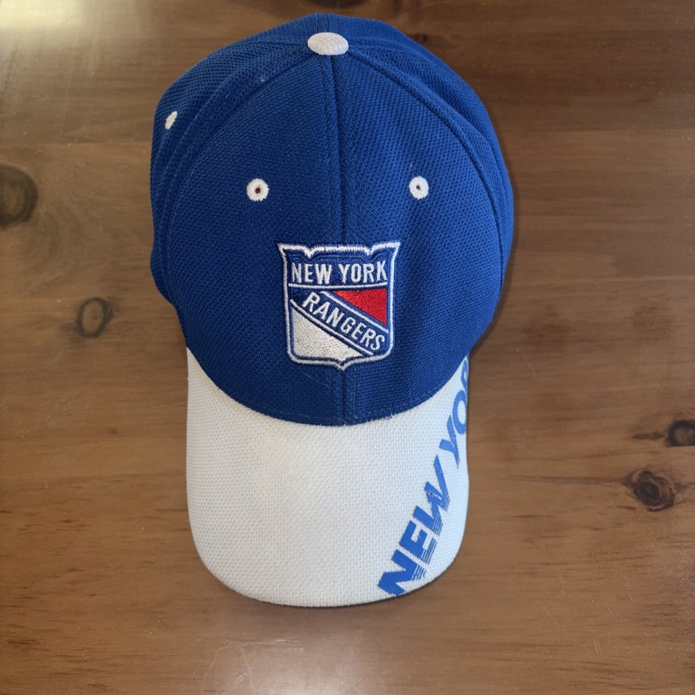 New York Rangers Reebok Center Ice L/XL Flex Fit Mesh Hat NHL Blue White Diagona