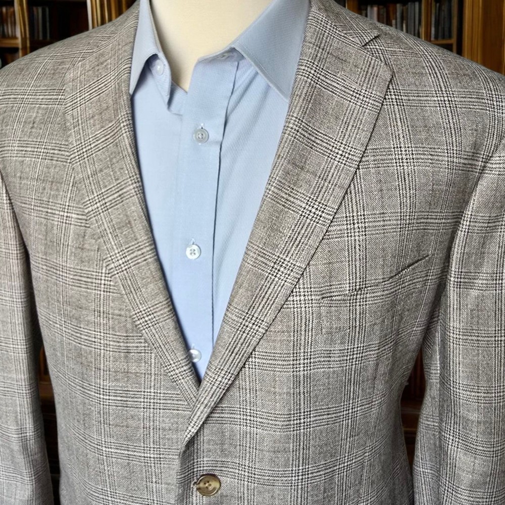 New Bamboo Blazer 44R By Southwick Summer Viscose Dual Vent Plaid Made In Usa