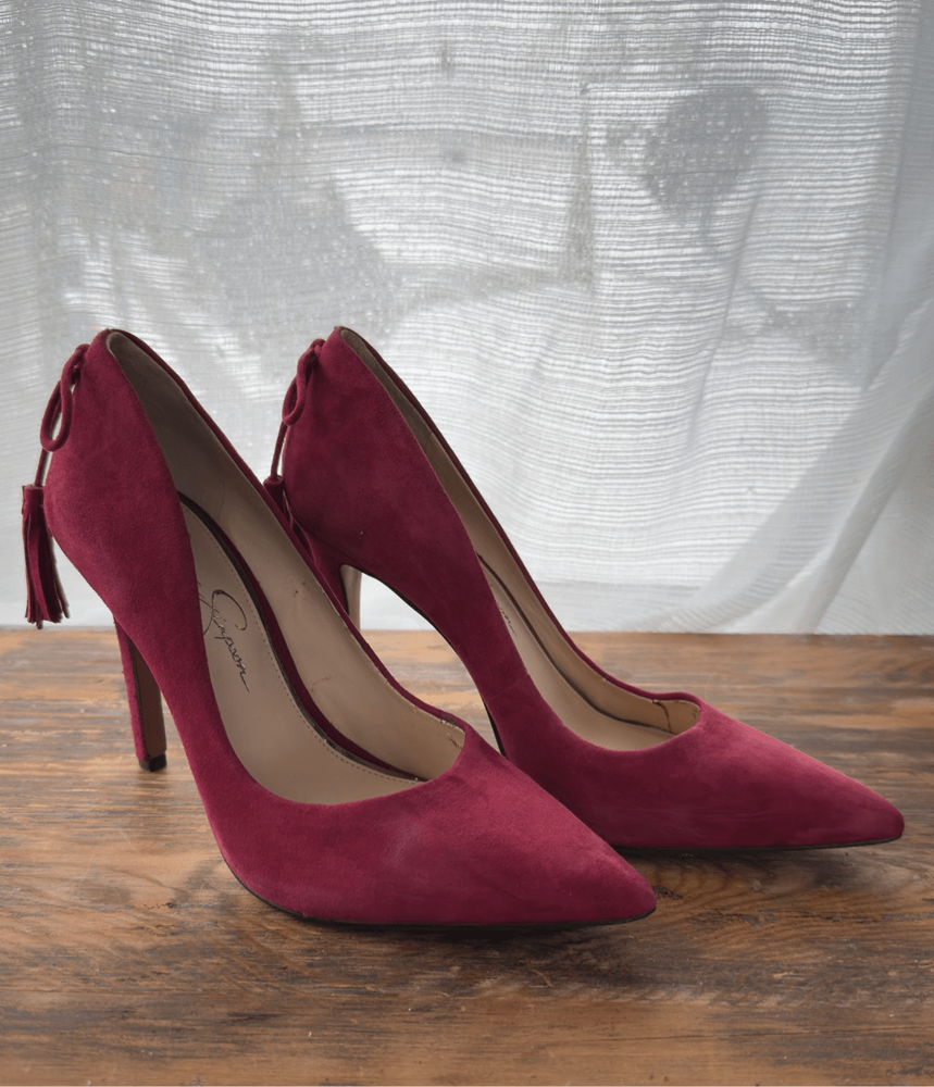 Jessica Simpson Port Red Leather Tassel Stiletto Pumps Size 7.5M