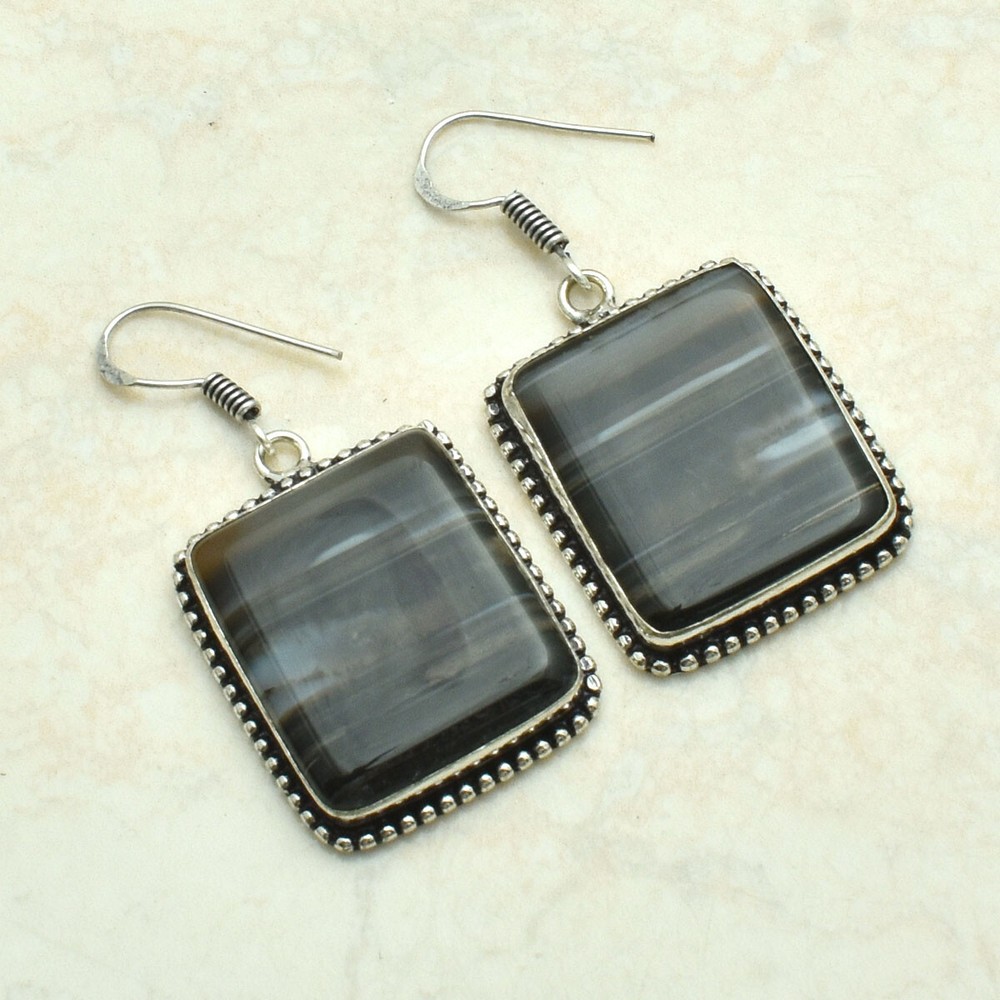 Botswana Agate Handmade Drop Dangle Earrings, 1.8 Inch Jewelry AE-98142