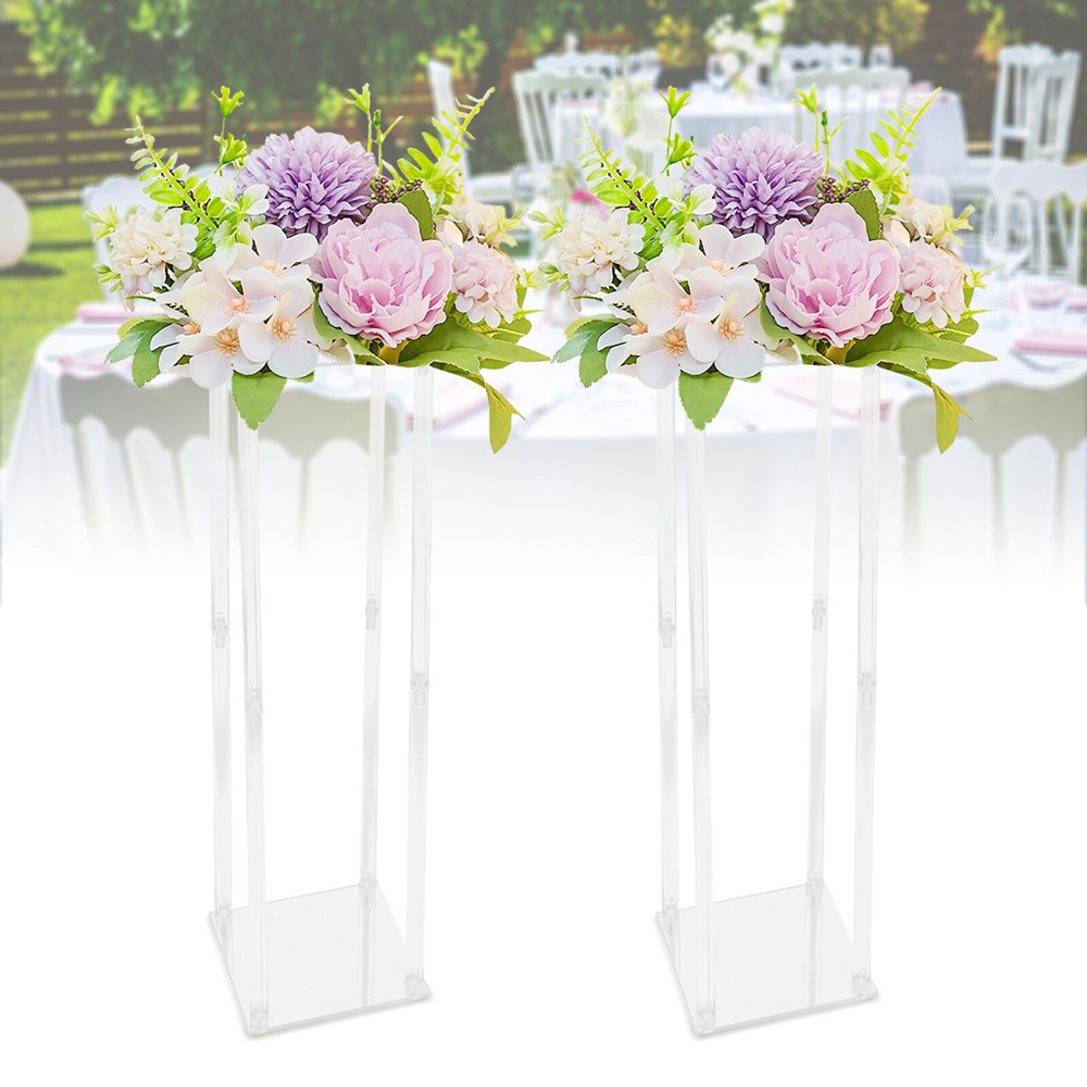 2pcs Tall Elegant Decorative Vase Column Acrylic Flower Stand Display Wedding